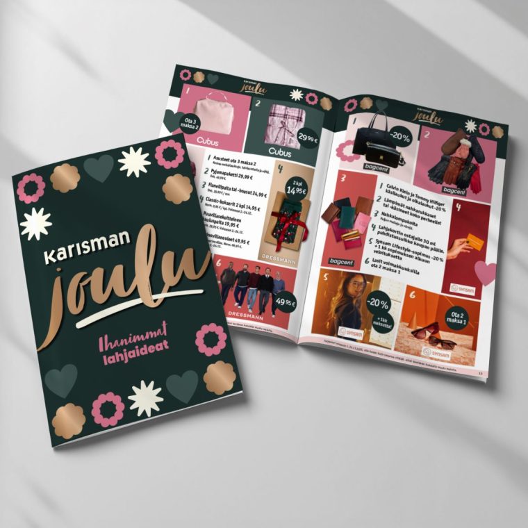 Mainostoimisto Queens referenssi Kauppakeskus Karisma joulukuvaston taitto